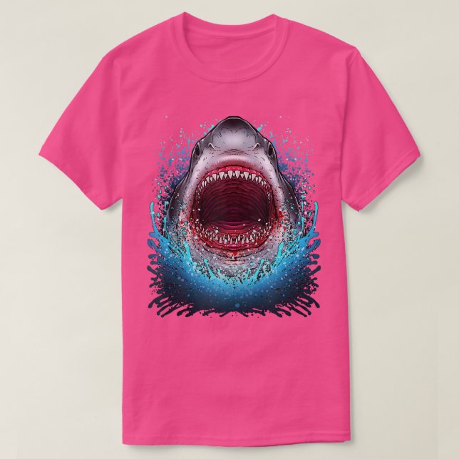 Great White Shark Open Mouth Teeth Beach Ocean Ani T-Shirt (Design vorne)