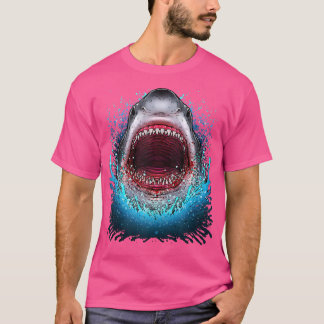 Great White Shark Open Mouth Teeth Beach Ocean Ani T-Shirt