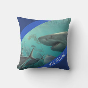 Great White Shark Underwater Australien Blue Kissen