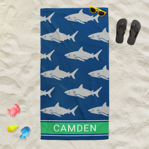 Great White Sharks Navy Green Individuelle Name Strandtuch