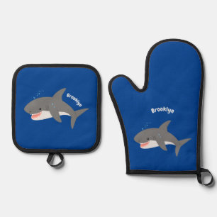 Great white shire Happy Cartoon Illustration Ofenhandschuh & Topflappen-Set