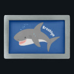 Great white shire Happy Cartoon Illustration Rechteckige Gürtelschnalle<br><div class="desc">Ein glücklicher,  hungriger großer weißer Hai schwimmt im Ozean. Gezeichnet in niedlichen Cartoon-Illustrationsstil für einen lustigen Tag!</div>