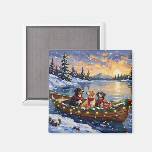 Greater Swiss Mountain Dog Christmas Boat Holiday Magnet (Vorderseite/Rückseite)
