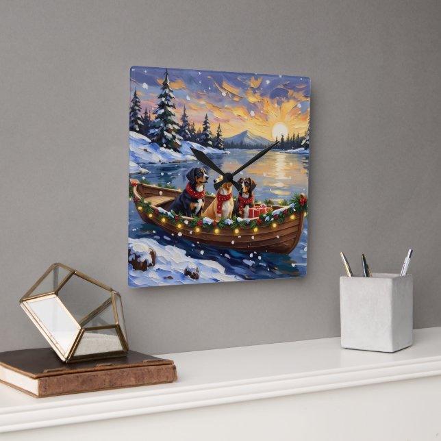 Greater Swiss Mountain Dog Christmas Boat Holiday Quadratische Wanduhr (Büro)