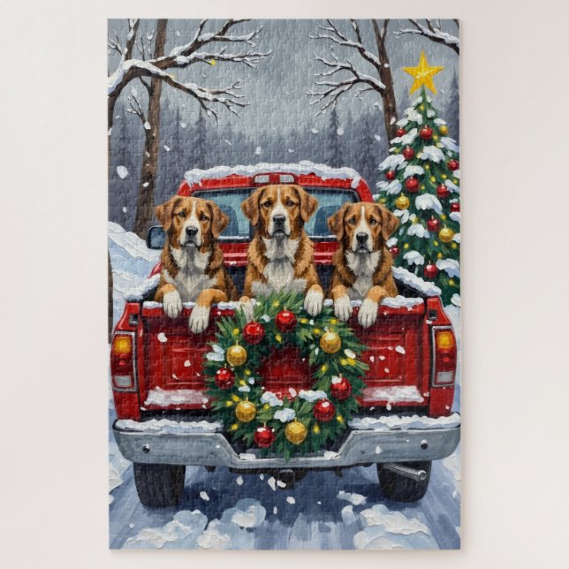 Greater Swiss Mountain Dog Christmas Red Truck (Vertikal)