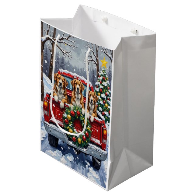 Greater Swiss Mountain Dog Christmas Red Truck Mittlere Geschenktüte (Vorderseite Schrägansicht)