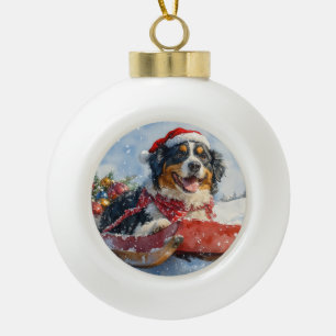 Greater Swiss Mountain Dog im Schlitten Weihnachte Keramik Kugel-Ornament