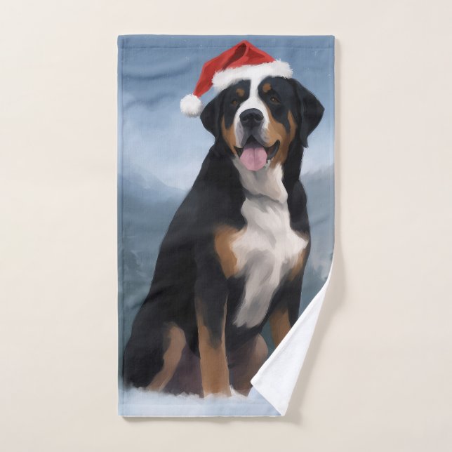 Greater Swiss Mountain Dog in Snow Christmas Badhandtuch Set (Handtuch)