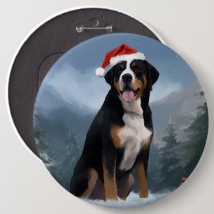 Greater Swiss Mountain Dog in Snow Christmas Button