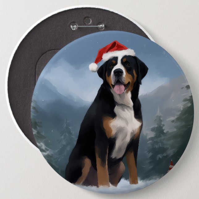 Greater Swiss Mountain Dog in Snow Christmas Button (Vorne & Hinten)