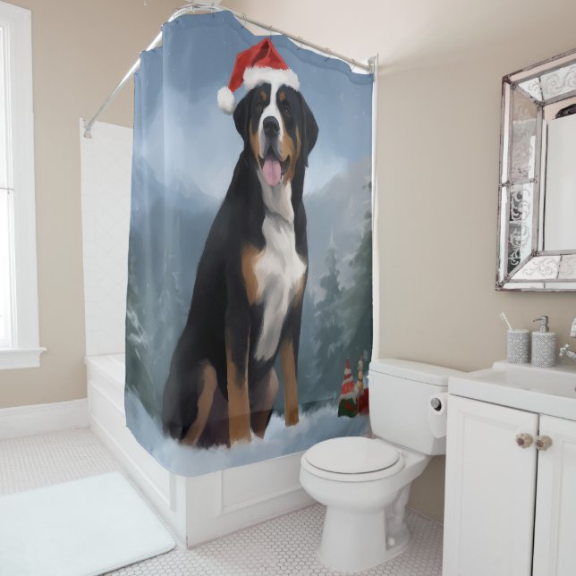 Greater Swiss Mountain Dog in Snow Christmas Duschvorhang (Beispiel)