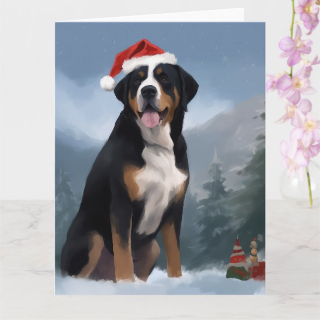 Greater Swiss Mountain Dog in Snow Christmas Karte (Orchidee)