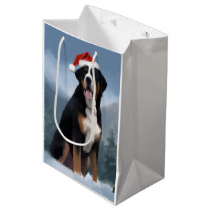 Greater Swiss Mountain Dog in Snow Christmas Mittlere Geschenktüte