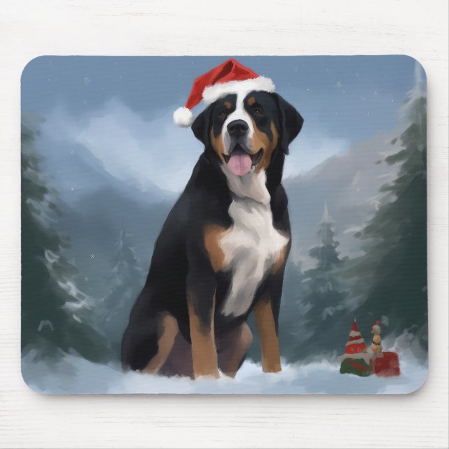 Greater Swiss Mountain Dog in Snow Christmas Mousepad (Vorne)