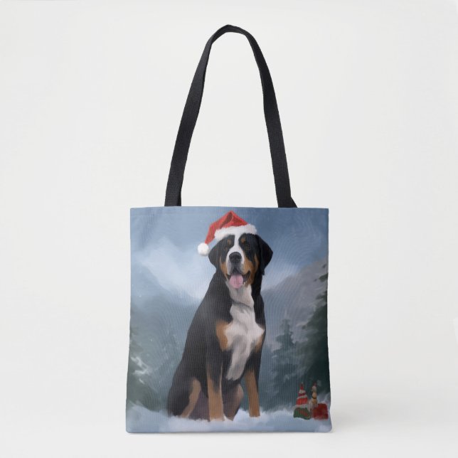 Greater Swiss Mountain Dog in Snow Christmas Tasche (Vorderseite)