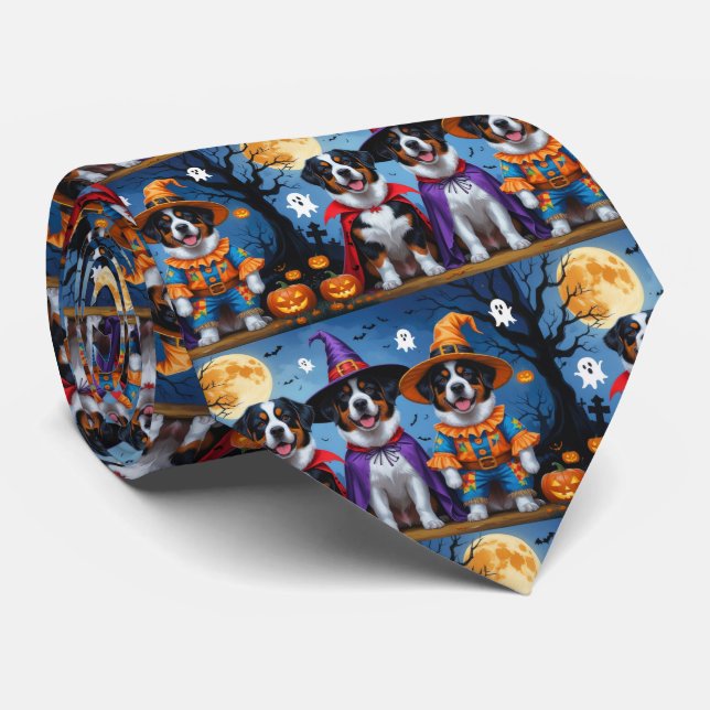Greater Swiss Mountain Dog Pumpkin Halloween Funny Krawatte (Gerollt)