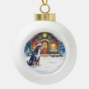 Greater Swiss Mountain Dog Schneehütte Santa Hut Keramik Kugel-Ornament