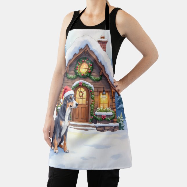 Greater Swiss Mountain Dog Snowy Cabin Santa Hat Schürze (InSitu)