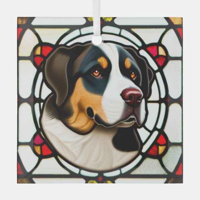 Greater Swiss Mountain Dog "Stetted Glass" Ornament Aus Glas (Vorderseite)