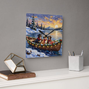 Greater Swiss Mountain Dog Weihnachtsboot Urlaub Quadratische Wanduhr