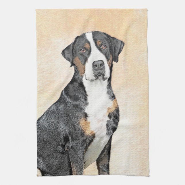Greater Swiss Mountain Hund Gemälde - Original Kun Geschirrtuch (Vertikal)