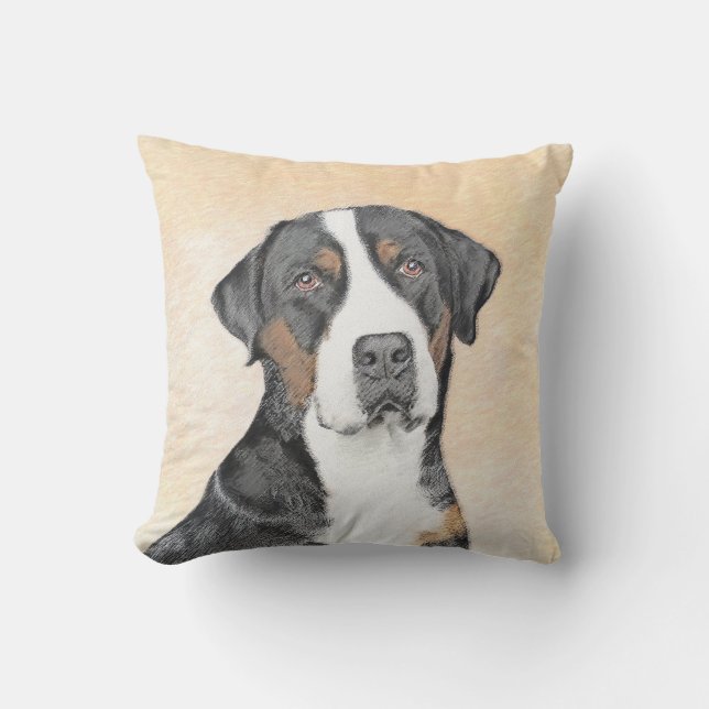 Greater Swiss Mountain Hund Gemälde - Original Kun Kissen (Vorderseite)