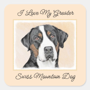 Greater Swiss Mountain Hunde Malerei - Originelle  Quadratischer Aufkleber