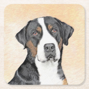 Greater Swiss Mountain Hunde Malerei - Originelle  Rechteckiger Pappuntersetzer