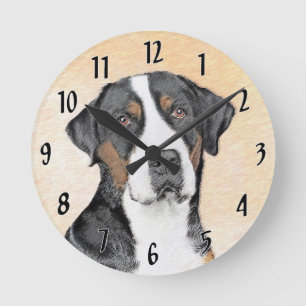 Greater Swiss Mountain Hunde Malerei - Originelle  Runde Wanduhr