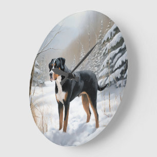 Greater Swiss Mountain Lass es schneien Weihnachte Große Wanduhr