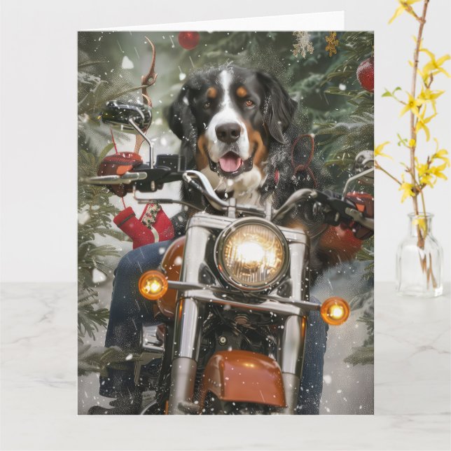 Greater Swiss Mountain Riding Motorrad Weihnachten Karte (Gelbe Blume)
