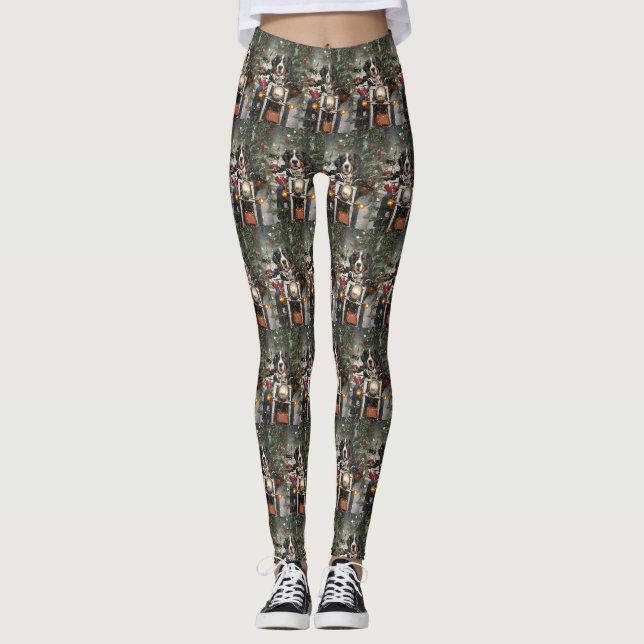 Greater Swiss Mountain Riding Motorrad Weihnachten Leggings (Vorderseite)