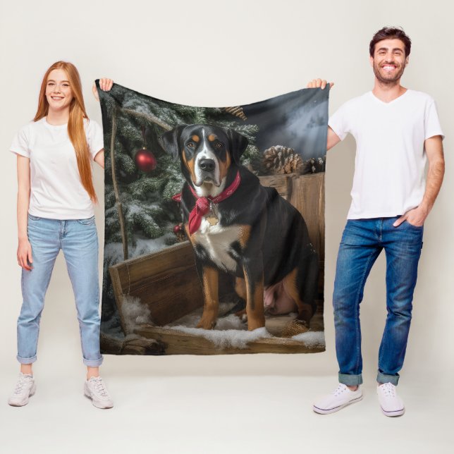 Greater Swiss Mountain Snowy Sleigh Weihnachten Fleecedecke (Beispiel)