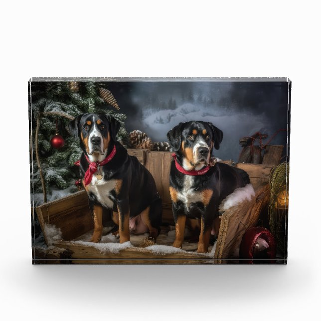 Greater Swiss Mountain Snowy Sleigh Weihnachten Fotoblock (Vorderseite)