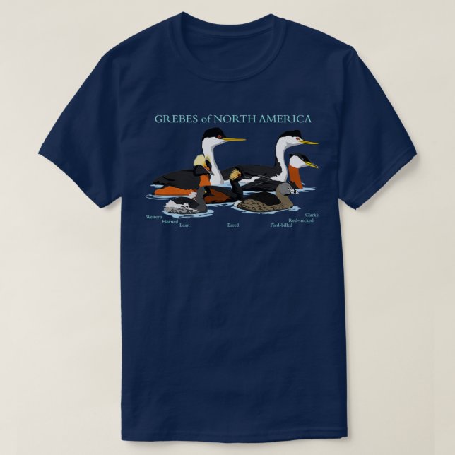 Grebes of North America mit Text T-Shirt (Design vorne)