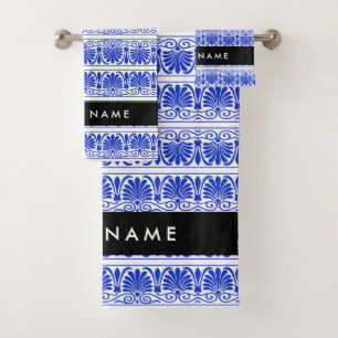 Grec Fret Arabesque Bleu, Votre Nom, Personnaliser