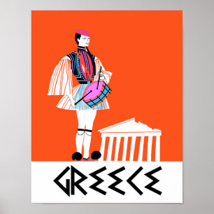 Grèce, affiche de voyage de style vintage