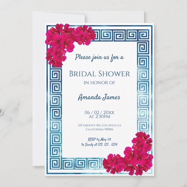 Grecian Wasserfarbe + Rosa Brautparty Einladung (Vorderseite)