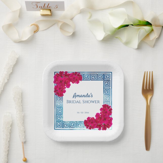 Grecian Wasserfarbe + Rosa Brautparty Pappteller (Hochzeit)