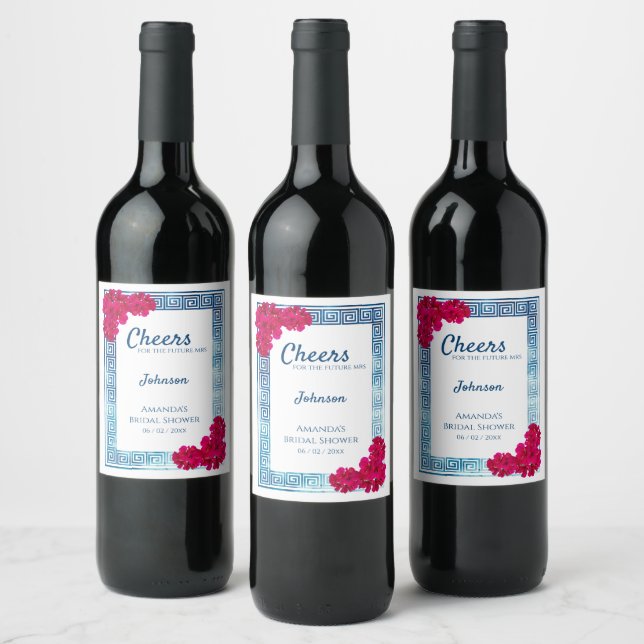 Grecian Wasserfarbe + Rosa Brautparty Weinetikett (Flaschen)