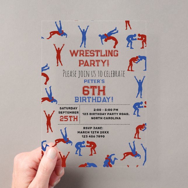 Greco Roman Freestyle Wrestling Birthday Party Acryleinladungen (Insitu (Handheld))