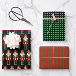 Gree and Gold Christmas Nutcrackers Wrapping Paper Geschenkpapier Set