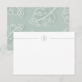 Gree Monstera Leaf Minimale Monogram Note Card Dankeskarte