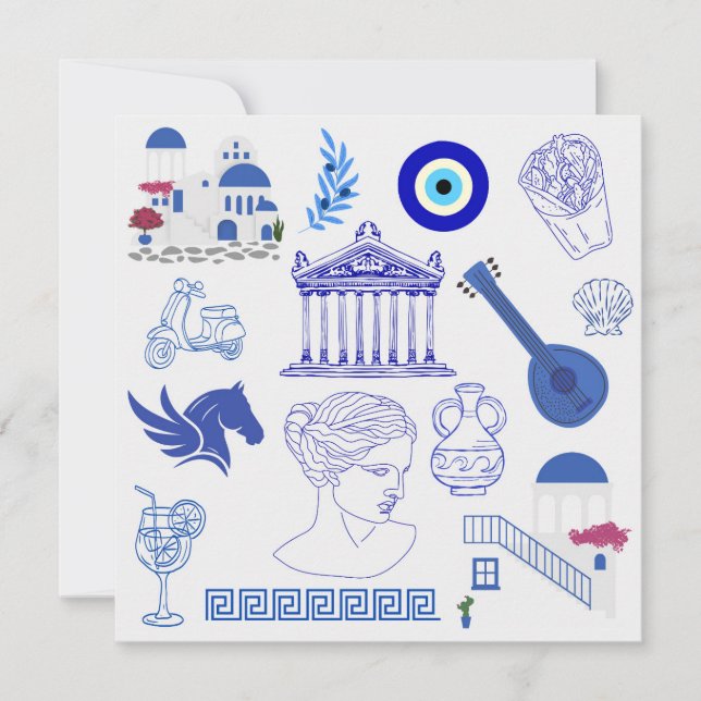 Greece Blue and White Birthday Dankeskarte (Vorderseite)