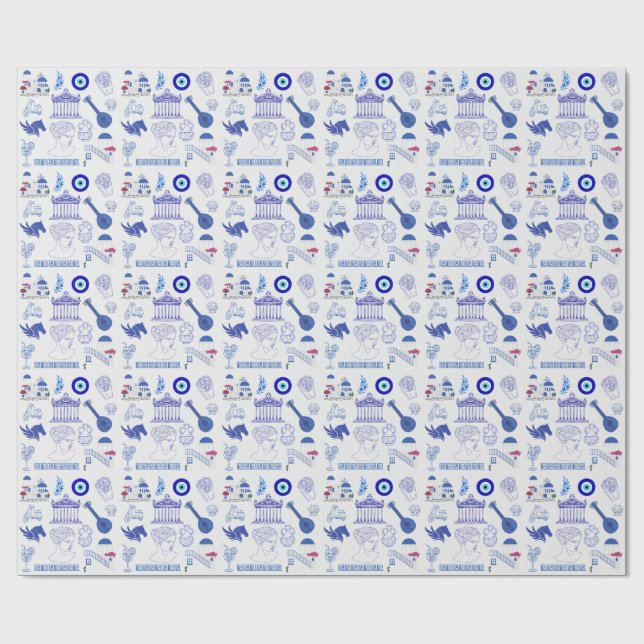 Greece Blue and White Geschenkpapier (Flach)