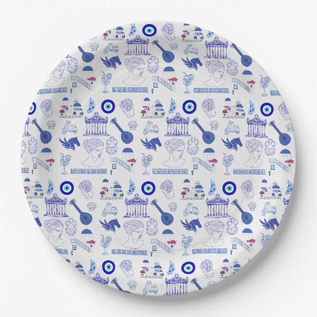 Greece Blue and White Pappteller (Vorderseite)