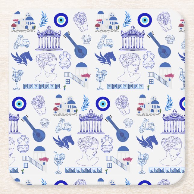 Greece Blue and White Rechteckiger Pappuntersetzer (Vorderseite)