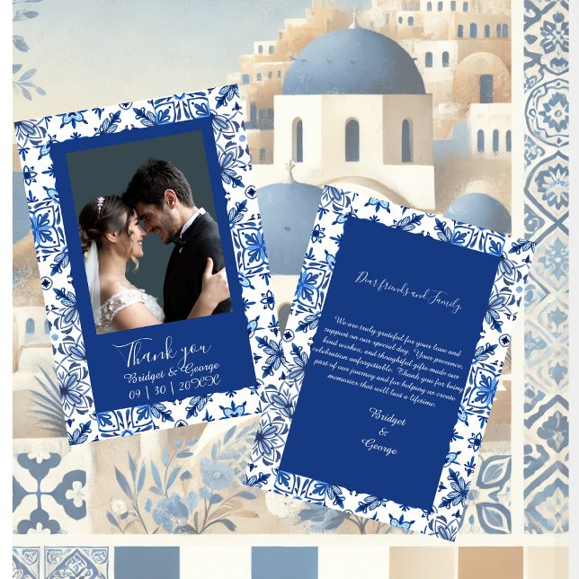 greece Blue Mediterranean Wedding Vielen Dank Foto Dankeskarte (Von Creator hochgeladen)