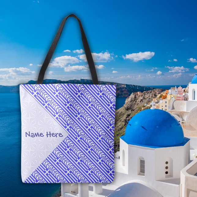 Greece Greek Flag Tiled Blue Personalized  Tasche (Personalized tote bag with tiled design of the Greek flag with the word GREECE below. )