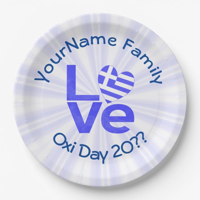 Greece Heart Flag Blue LOVE Personalized  Pappteller (Vorderseite)